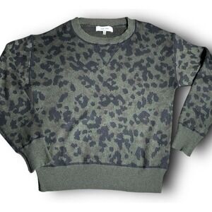 John + Jenn Womens Sweater Green Black Cheetah Print Knit Sz XS Oversized. Camo